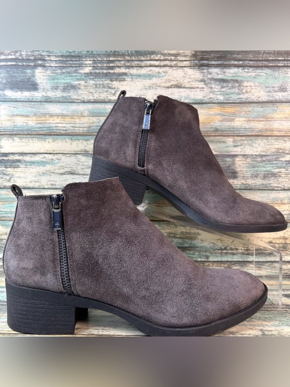 Kenneth Cole Ankle Boot Dara Womens 9 Gray Suede Dress Casual Comfort Zip Short